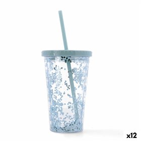Cup with Straw Quid Quidate Blue Plastic 425 ml (12 Units)