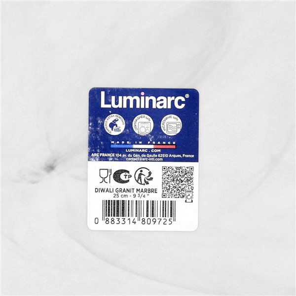 Flat Plate Luminarc Diwali Granit Marb Bicoloured Glass Ø 25 cm (24 Units)