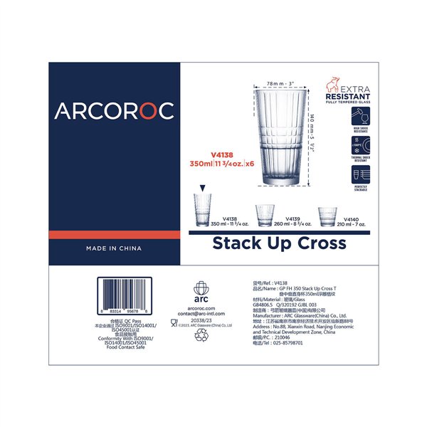 Glass Arcoroc Stack'up Cross Transparent Glass 350 ml (6 Units)