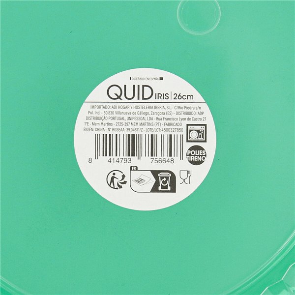 Flat Plate Quid Iris Green Plastic Ø 26 cm (12 Units)