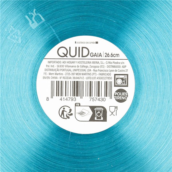Flat Plate Quid Gaia Turquoise Plastic Ø 26 cm (12 Units)