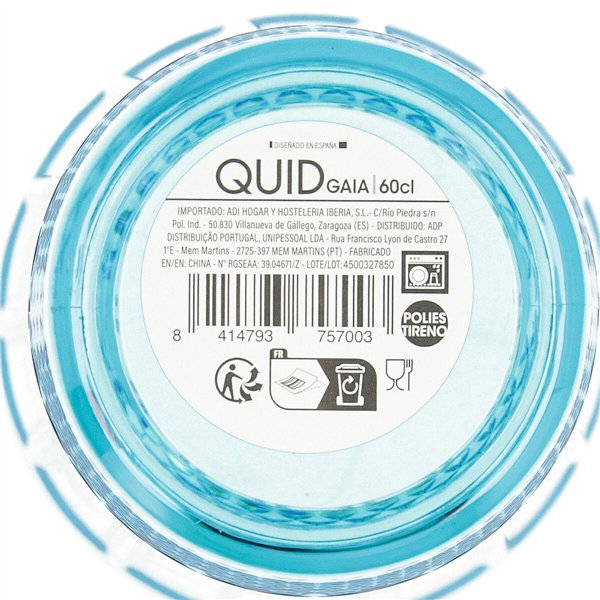 Glass for water Quid Gaia Turquoise Plastic 600 ml (12 Units)