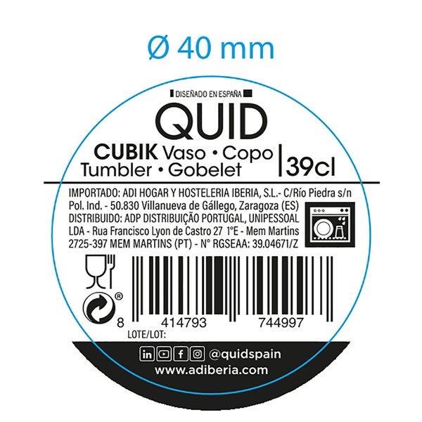 Glass Quid Cubik Transparent Glass 390 ml (6 Units)