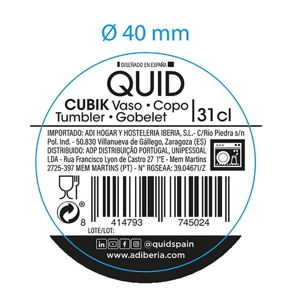 Glass Quid Cubik Transparent Glass 310 ml (6 Units)