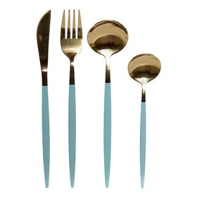Cutlery set DKD Home Decor Green Golden Stainless steel 1,5 x 0,5 x 22,3 cm 16 Pieces