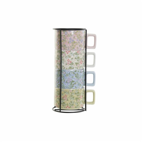 Kafijas krūzīšu komplekts DKD Home Decor, zili zaļi rozā metāla dolomīta gabalos, 260 ml