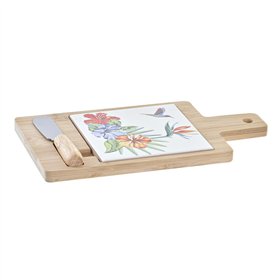 Cheeseboard DKD Home Decor Bamboo Aluminium Stoneware 21,5 x 11,8 x 1,5 cm (3 Pieces)