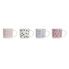 Mug DKD Home Decor Black Blue Pink White Stoneware (310 ml) (4 Units)