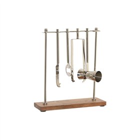 Cocktail Set DKD Home Decor 25,5 x 9 x 30 cm Natural Silver Stainless steel Acacia