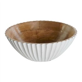 Salad Bowl DKD Home Decor White Natural Mango wood 30 x 30 x 12 cm