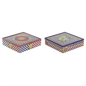 Box for Infusions Home ESPRIT Blue Red Multicolour Metal Crystal MDF Wood 24 x 24 x 6,5 cm (2 Units)