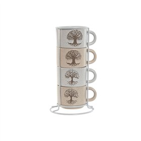 Piece Coffee Cup Set Home ESPRIT White Beige Metal Stoneware 150 ml