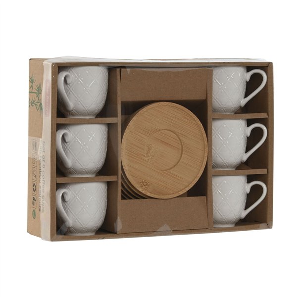 Piece Coffee Cup Set Home ESPRIT White Bamboo Porcelain 90 ml