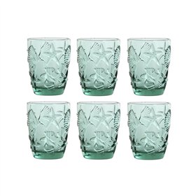 Set of glasses Home ESPRIT Turquoise Crystal Mediterranean With relief 290 ml (6 Units)