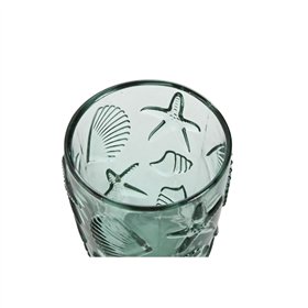Set of glasses Home ESPRIT Turquoise Crystal Mediterranean With relief 290 ml (6 Units)