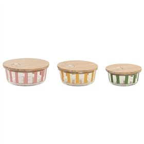 Lunch box Home ESPRIT Yellow Green Coral Crystal Borosilicate Glass Stripes Modern 900 ml