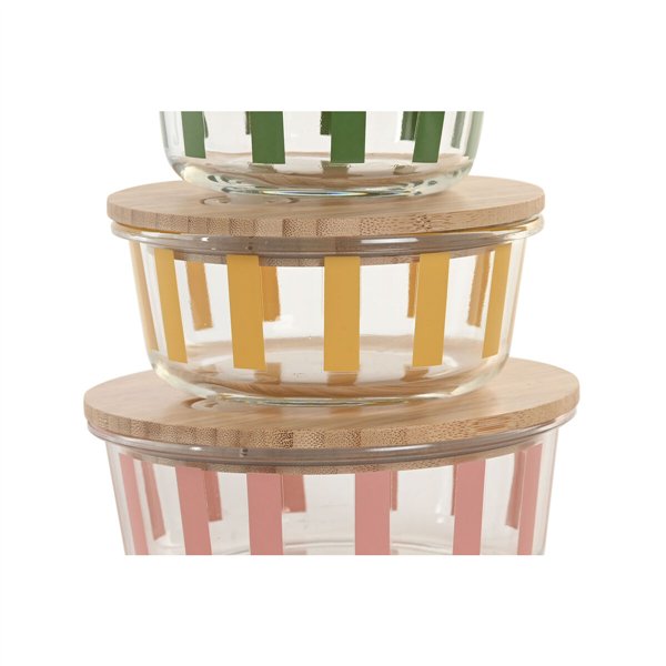 Lunch box Home ESPRIT Yellow Green Coral Crystal Borosilicate Glass Stripes Modern 900 ml