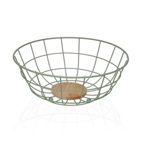 Fruit Bowl Versa Green 28 x 12 x 28 cm Wood Rubber wood Steel Iron
