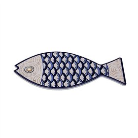 Table Mat Versa Blue Grey Cork Ceramic Fish 14 x 0,7 x 20 cm