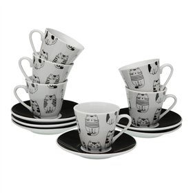 Set of 6 Cups with Plate Versa Porcelain Cat