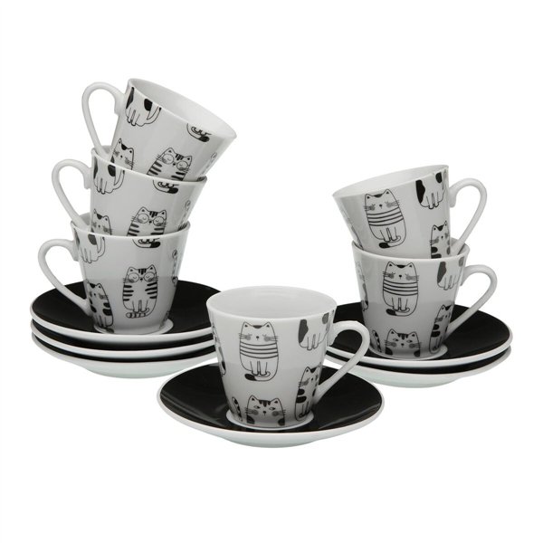 Set of 6 Cups with Plate Versa Porcelain Cat
