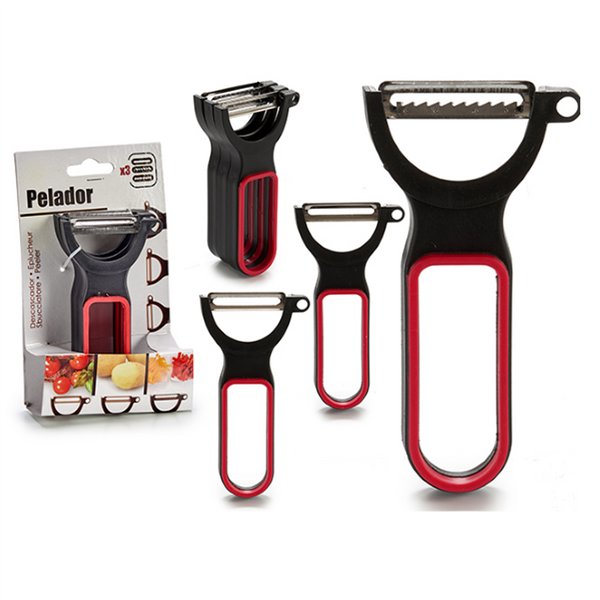 Set of Peelers Black Red Steel Natural rubber polypropylene 11 x 17,5 x 4,5 cm 13 x 4,5 x 7 cm