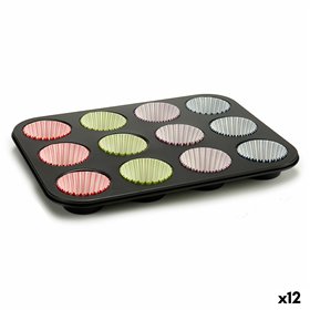 Muffin Tray Kinvara Blue Black Red Green Purple Multicolour 7 x 7 x 3 cm 35 x 3 x 26,5 cm Baking tray (12 Units)