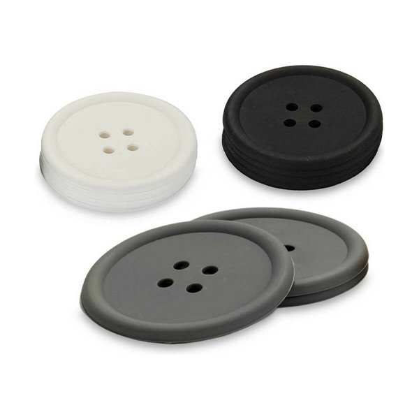 Coasters Kinvara White Black Grey Silicone Plastic Button 9 x 2 x 9 cm 8,8 x 8,8 x 0,05 cm 8 x 0,05 x 8 cm 9 x 1,8 x 9 cm Set (2