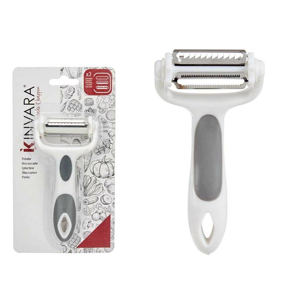 Peeler Kinvara White Grey Stainless steel polypropylene TPR 12 x 3 x 22 cm 3-in-1 (12 Units)