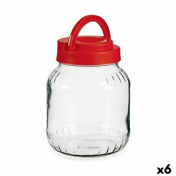 Jar Vivalto Red Transparent 1,7 L Lid with handle (6 Units)