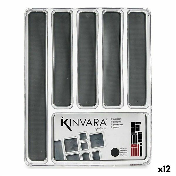 Cutlery Organiser Kinvara Grey Transparent Silicone Plastic TPR Recycled plastic 32,3 x 4,5 x 40 cm (12 Units)