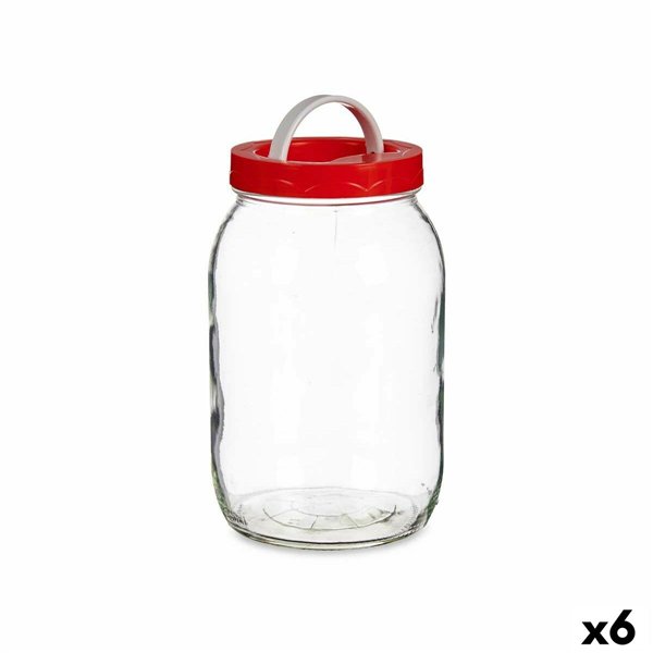 Jar Vivalto Red Transparent 2 L Lid with handle (6 Units)