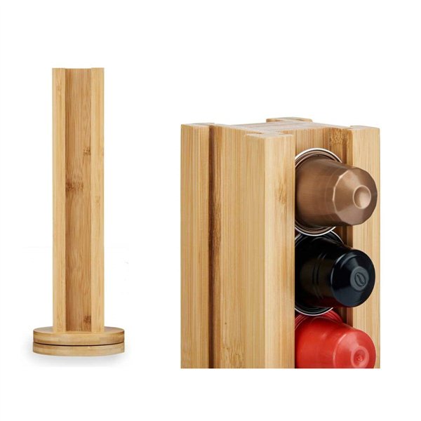Stand for 36 Coffee Capsules Kinvara Bamboo 11 x 11 x 34 cm 11 x 30,5 x 11 cm Rotating (6 Units)