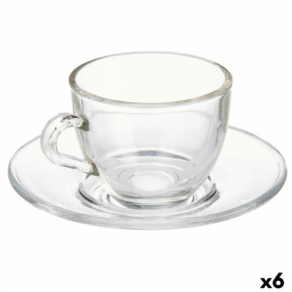 Cup with Plate Vivalto Transparent Glass 85 ml (6 Units)