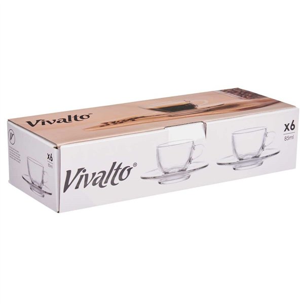Cup with Plate Vivalto Transparent Glass 85 ml (6 Units)