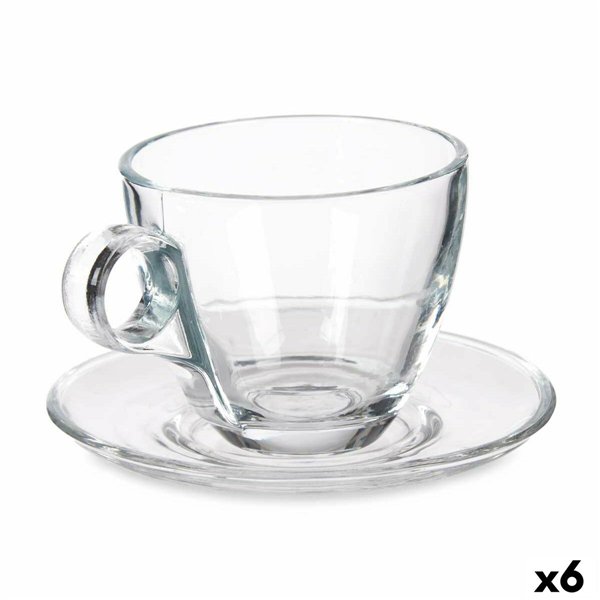 Cup with Plate Vivalto Transparent Glass 170 ml (6 Units)