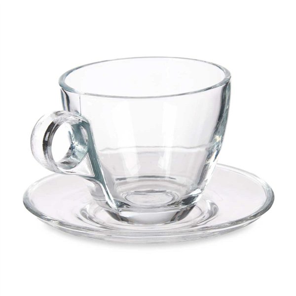 Cup with Plate Vivalto Transparent Glass 170 ml (6 Units)