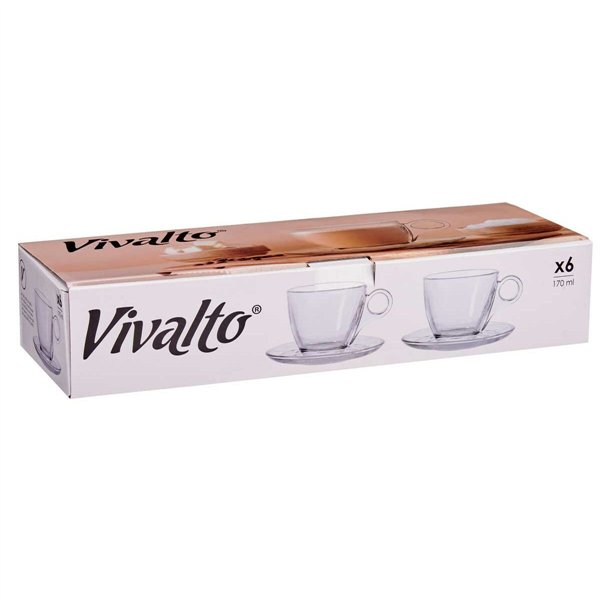 Cup with Plate Vivalto Transparent Glass 170 ml (6 Units)