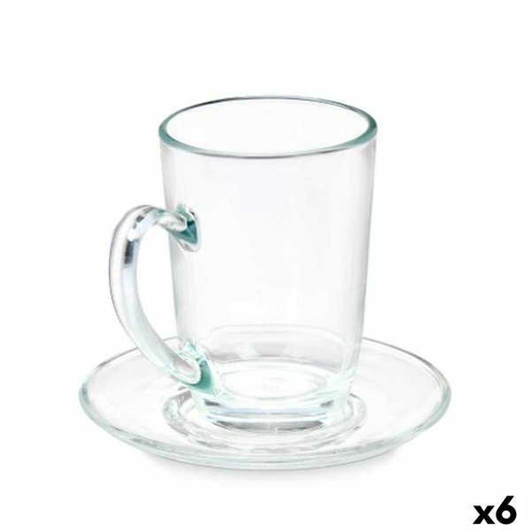 Cup with Plate Vivalto Transparent Glass 200 ml (6 Units)