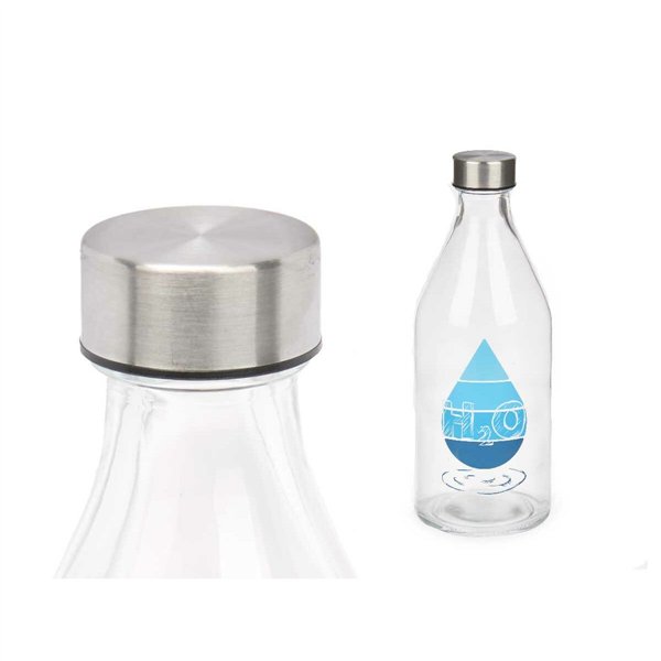 Bottle Vivalto H2O Transparent Silver Glass Steel 1 L (12 Units)