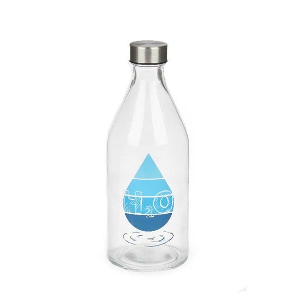Bottle Vivalto H2O Transparent Silver Glass Steel 1 L (12 Units)