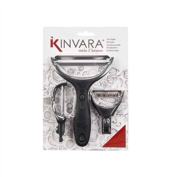 Set of Peelers Kinvara Metal Stainless steel polypropylene ABS 14,5 x 22 x 2,5 cm Interchangeable heads 3 Pieces (24 Units)