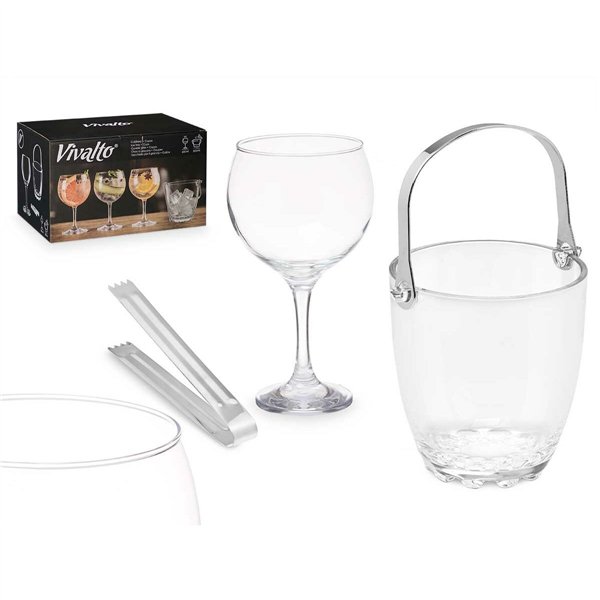 Ice Bucket Vivalto Transparent Metal Crystal 14,5 x 12 x 12,5 cm 4x (10,5 x 20 cm) 36 x 21,5 x 23,5 cm Wine glasses (2 Units)