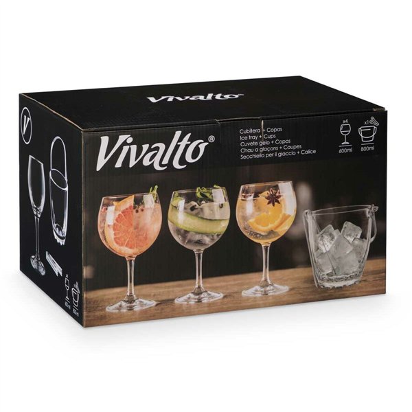 Ice Bucket Vivalto Transparent Metal Crystal 14,5 x 12 x 12,5 cm 4x (10,5 x 20 cm) 36 x 21,5 x 23,5 cm Wine glasses (2 Units)