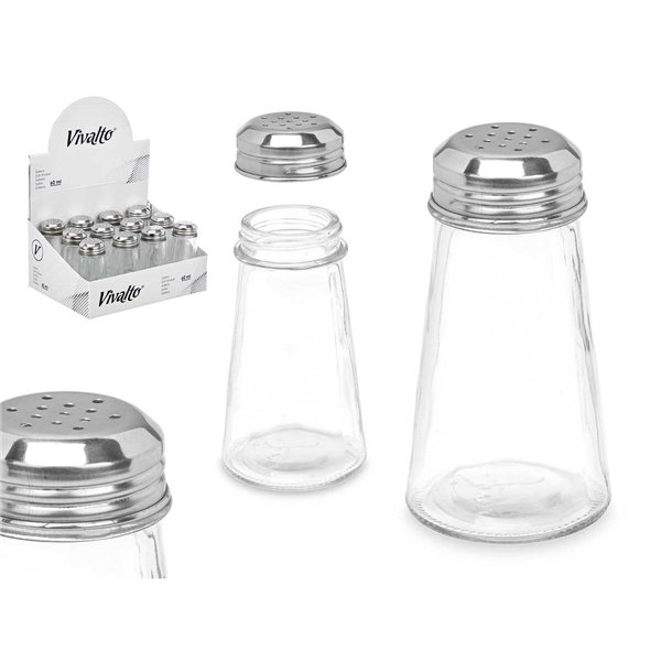 Salt cellar Vivalto Transparent Metal Glass 5,5 x 10,5 x 5,5 cm (12 Units)