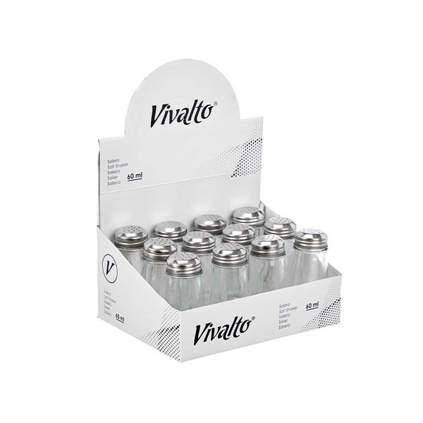 Salt cellar Vivalto Transparent Metal Glass 5,5 x 10,5 x 5,5 cm (12 Units)