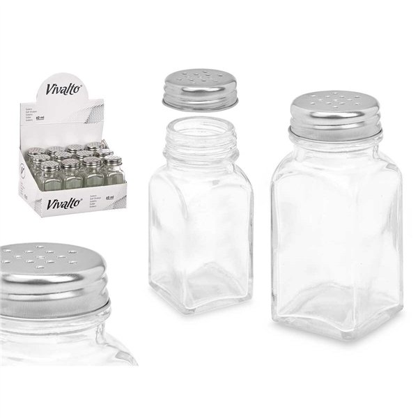 Salt cellar Vivalto Transparent Metal Glass 4 x 9 x 4 cm (12 Units)