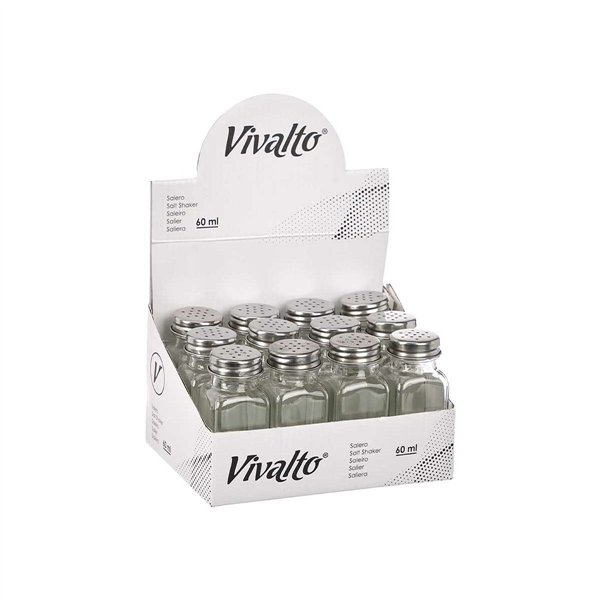 Salt cellar Vivalto Transparent Metal Glass 4 x 9 x 4 cm (12 Units)