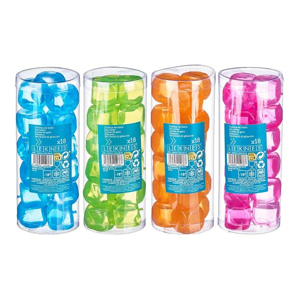 Reusable cooling cubes Leknes Blue Green Orange Pink Polyethylene Distilled water 6,5 x 16 x 6,5 cm 18 Pieces (12 Units)