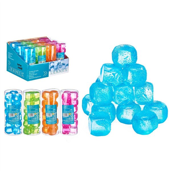 Reusable cooling cubes Leknes Blue Green Orange Pink Polyethylene Distilled water 6,5 x 16 x 6,5 cm 18 Pieces (12 Units)